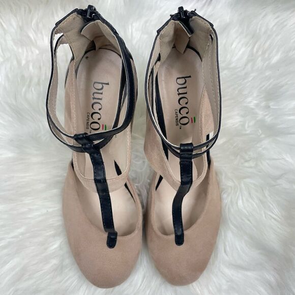 bucco capensis | suede t-strap pump 7.0 4” heel, back zipper. - Picture 5 of 11